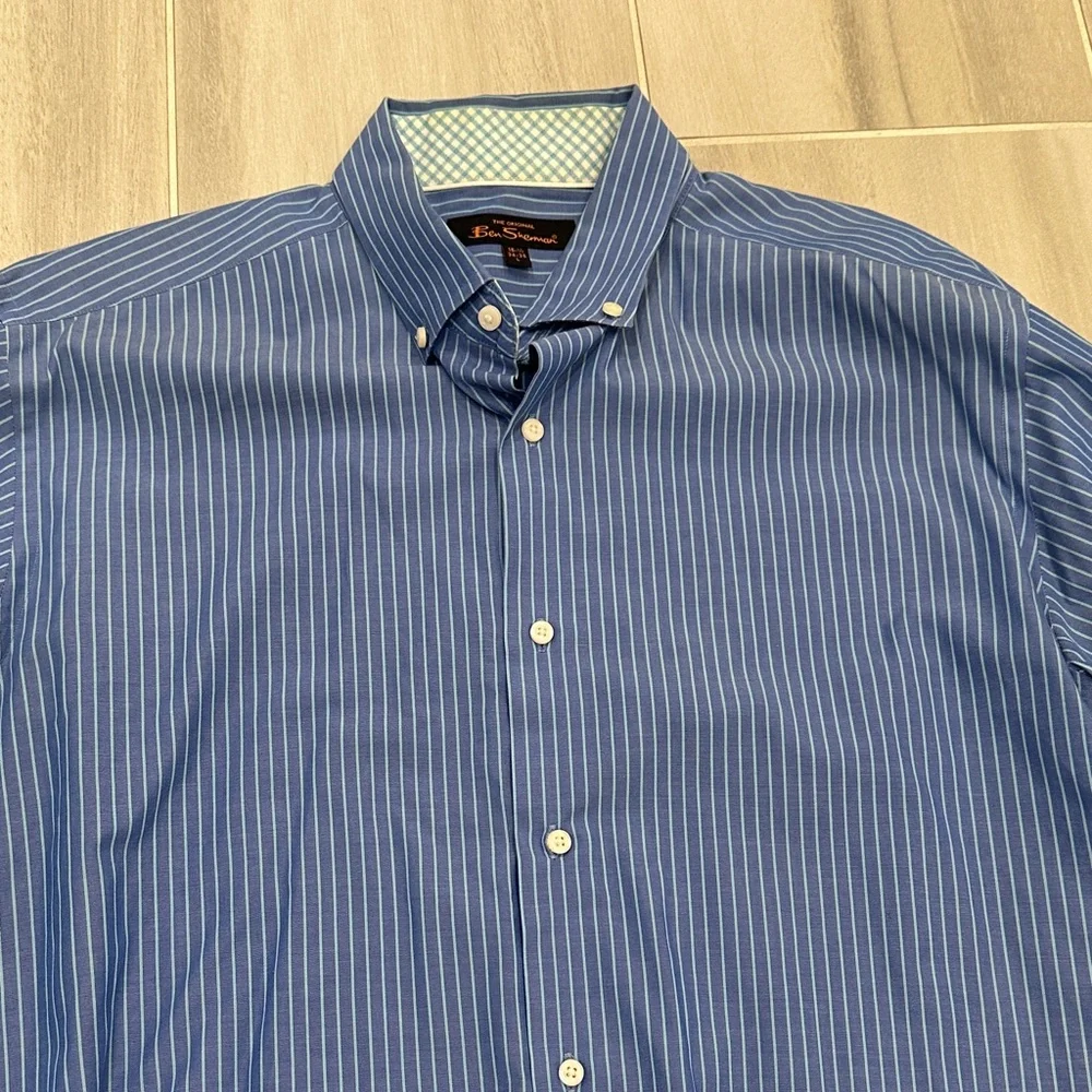 Ben Sherman Large 16.5 34-35 Blue Striped Button Down Shirt - Picture 3 of 10